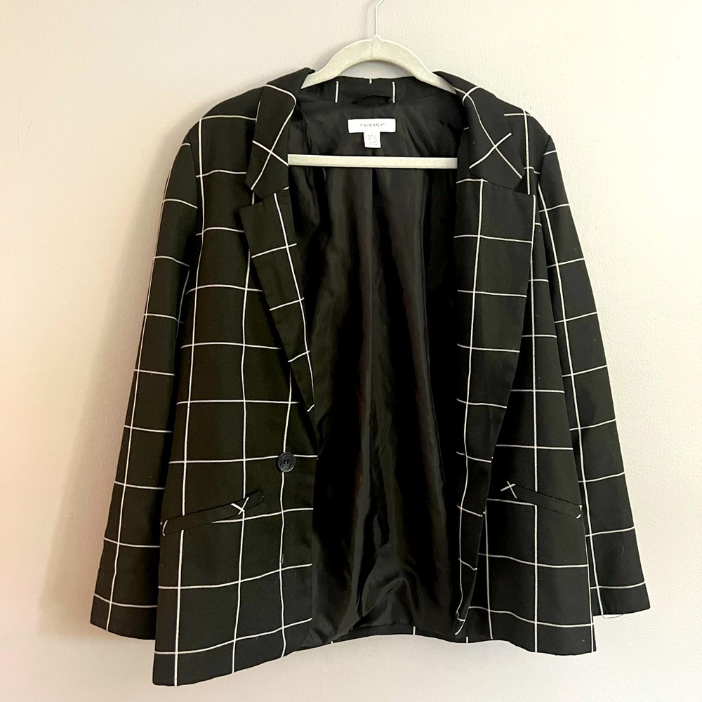 Primark black and white plaid blazer UK 12 US 8